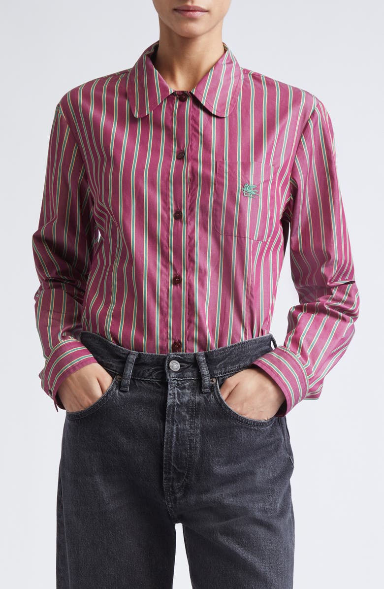 Etro Stripe Cotton Button-Up Shirt, Main, color, Multicolor Bordeaux Base