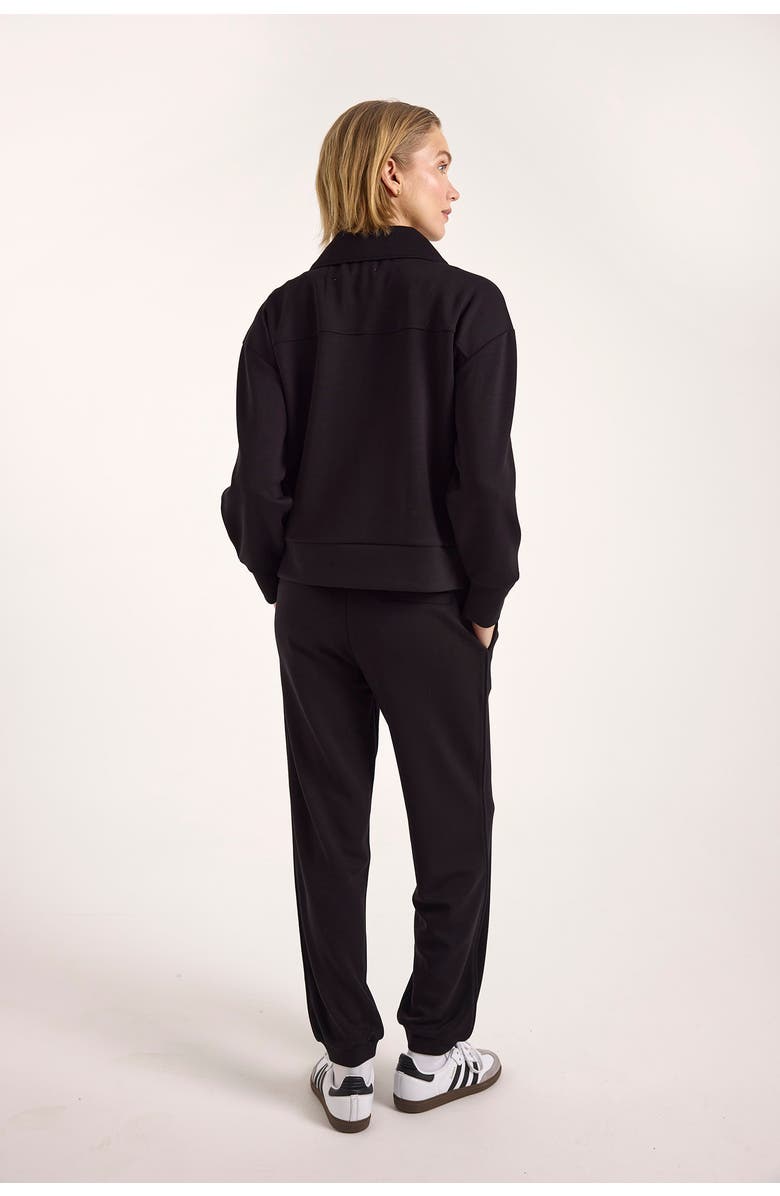 Brodie Pure Cashmere Piping Detail Jersey Half Zip Sweatshirt, Alternate, color, Black