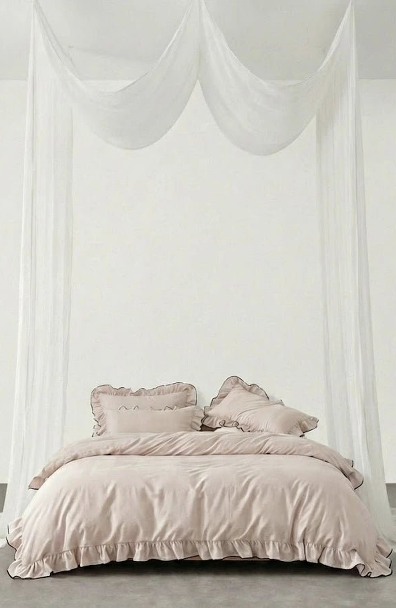 Ever Lasting Silky Ruffle Bedding Set, Alternate, color, Rust Pink, Flat