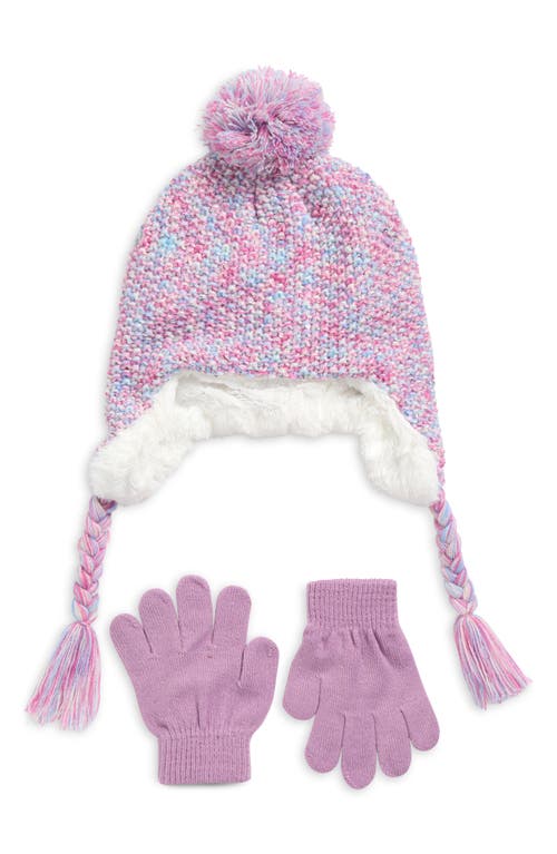 Capelli New York Space Dyed Earflap Hat & Gloves Set In Pink