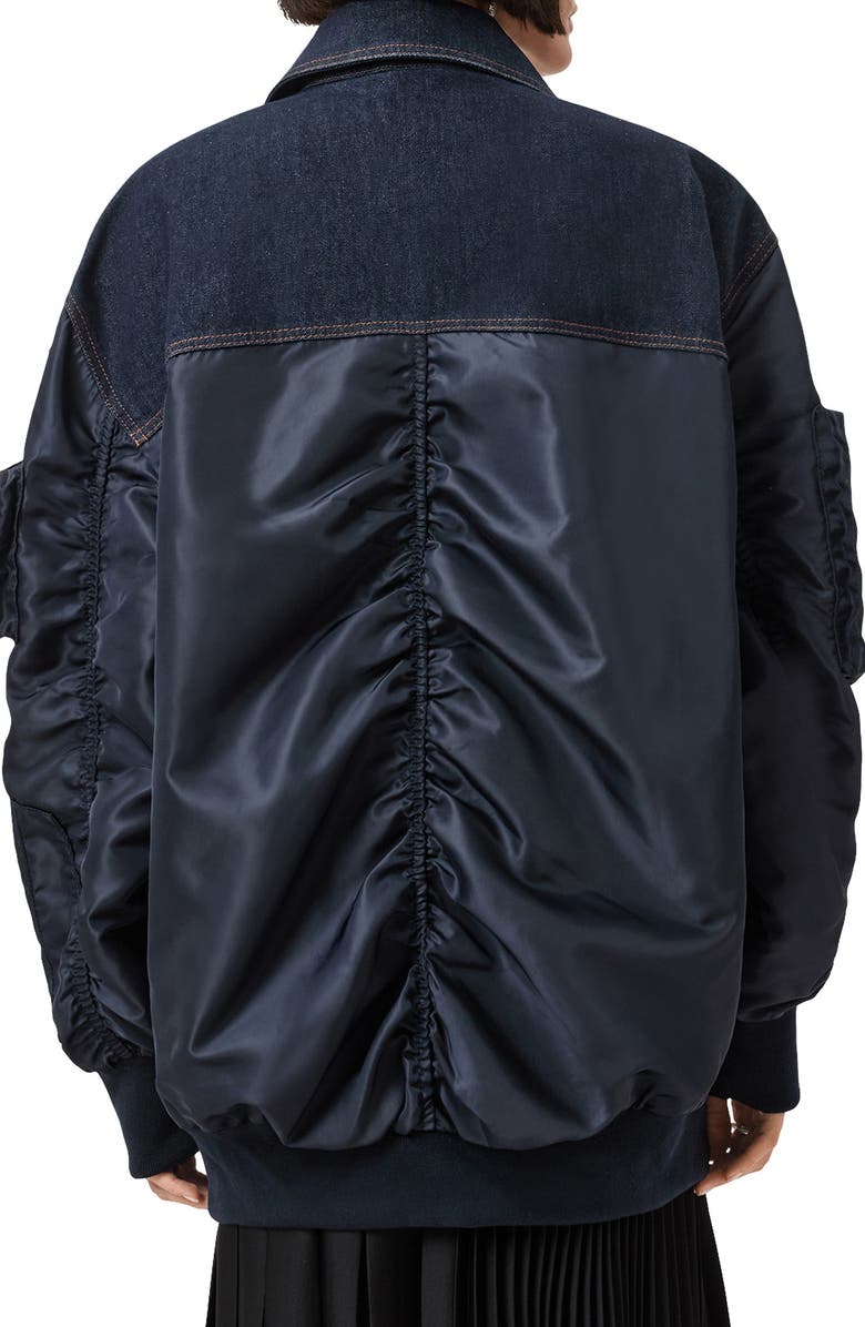 AllSaints Verity Mixed Media Bomber Jacket, Alternate, color, Navy Blue