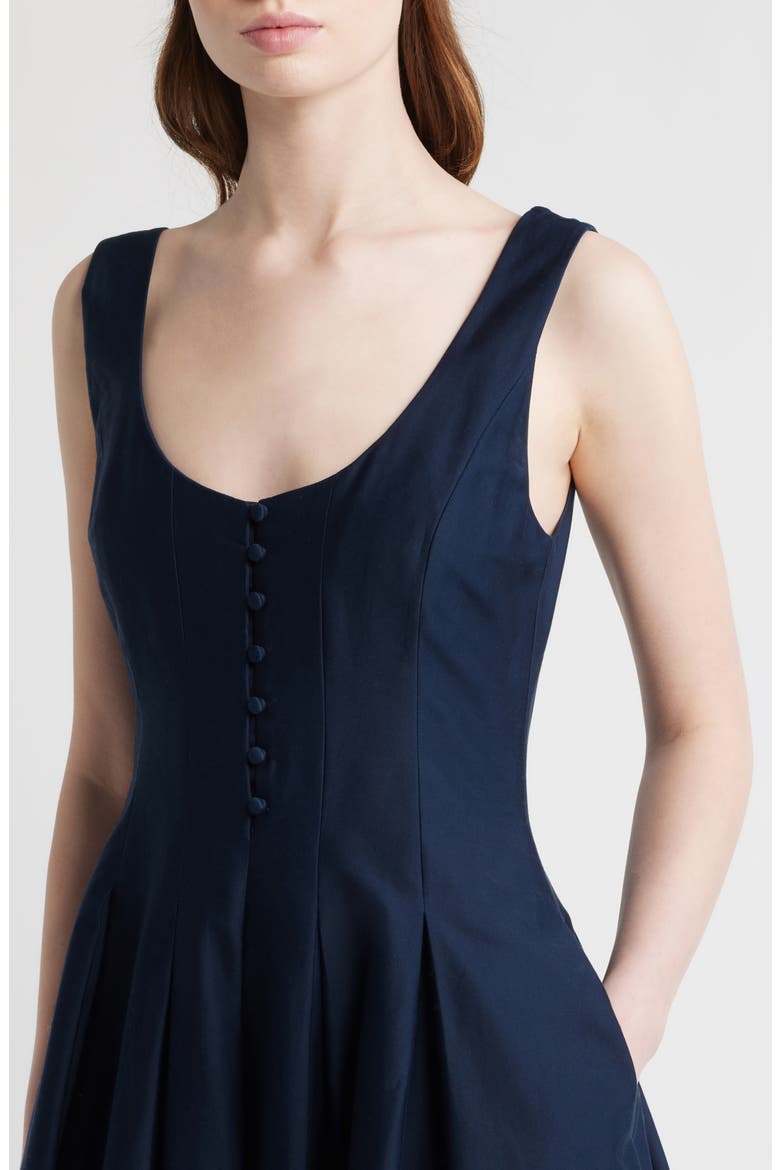 Pleated Sleeveless Sateen Midi Dress, Alternate, color, MARINE