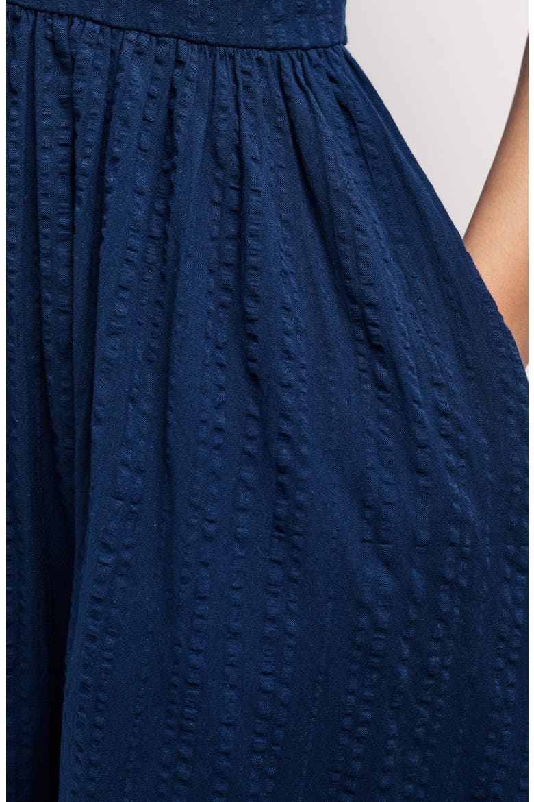 Starlight Button Front Cotton Seersucker Midi Dress, Alternate, color, BLUE