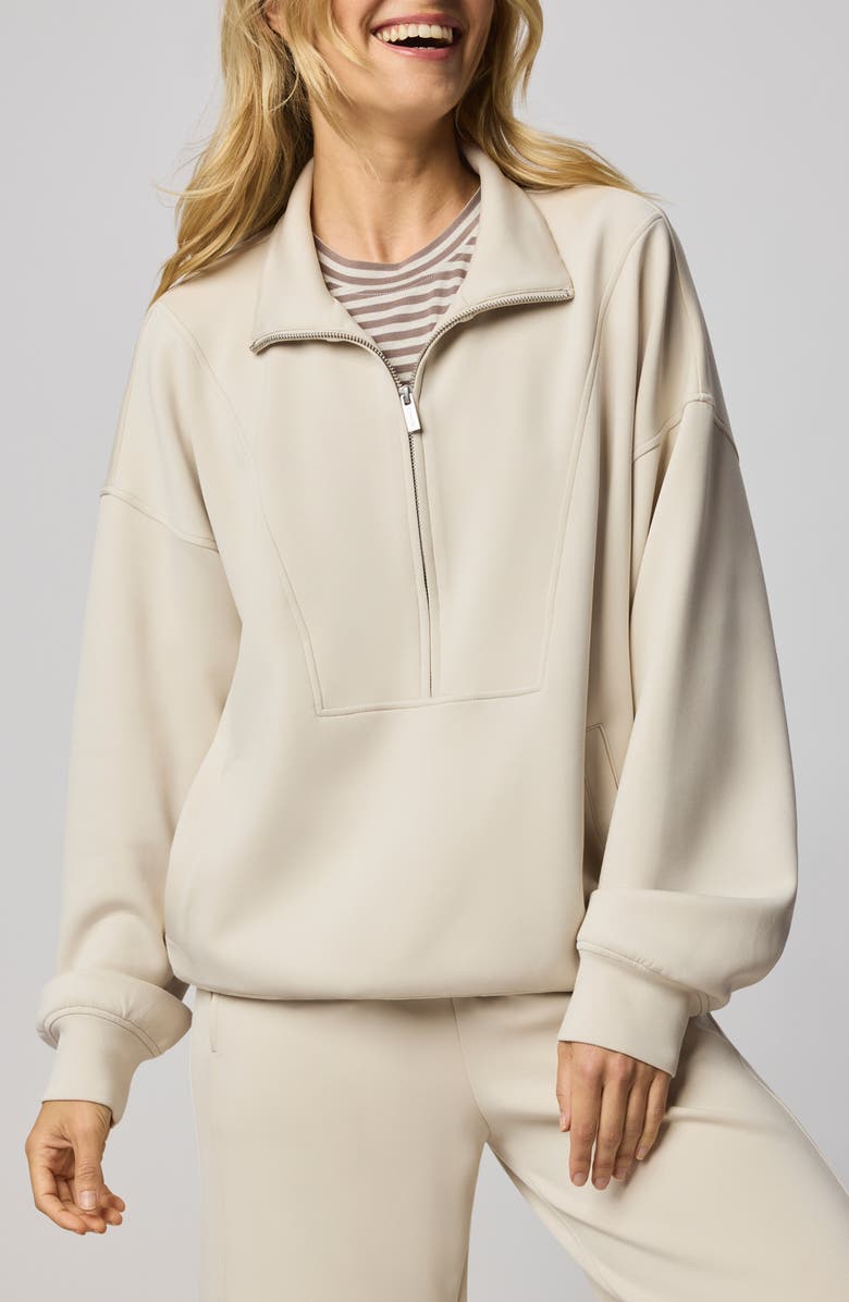Splendid ScubaSoft Quarter Zip Sweater, Main, color, Pale Oak White