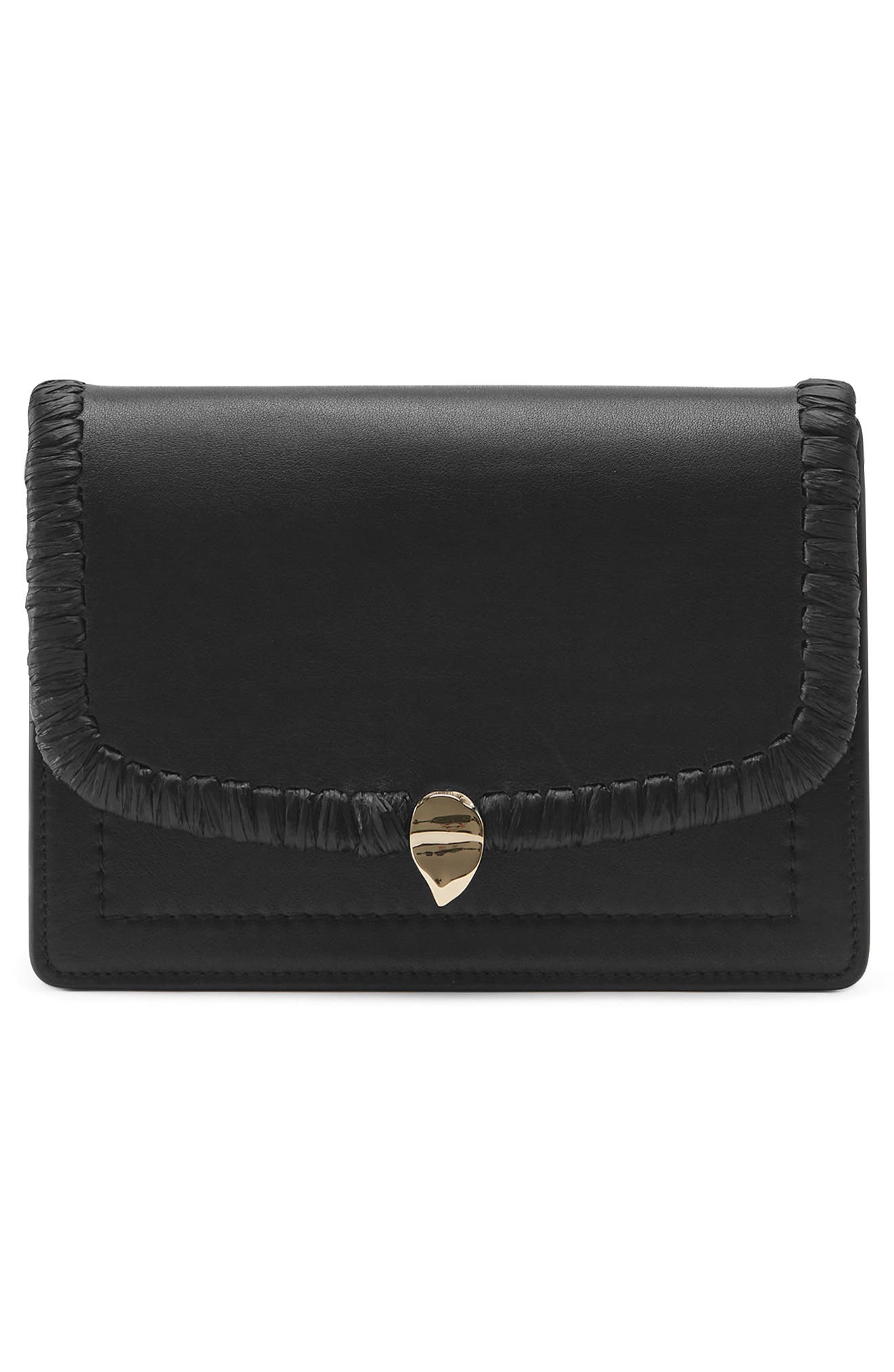 Helen Kaminski Dauphine Raffia Trim Leather Crossbody Bag, Alternate, color, 