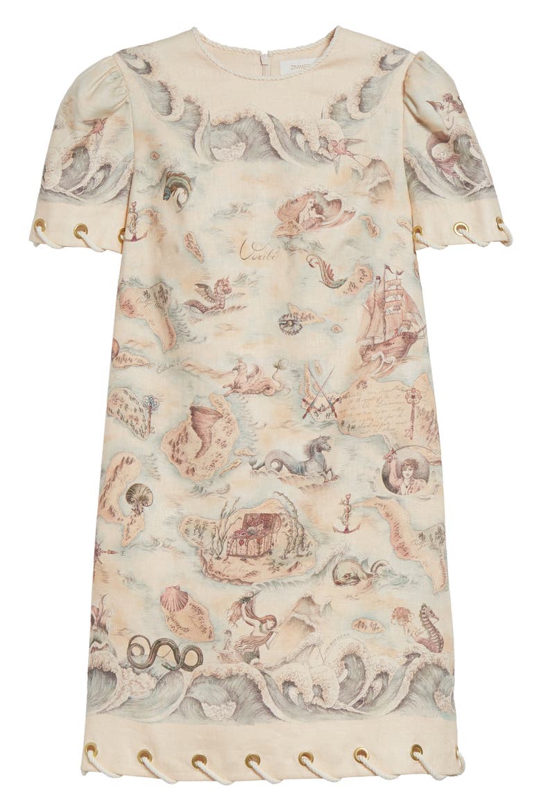 Rebellion Rope Trim Linen Minidress, Alternate, color, TREASURE MAP