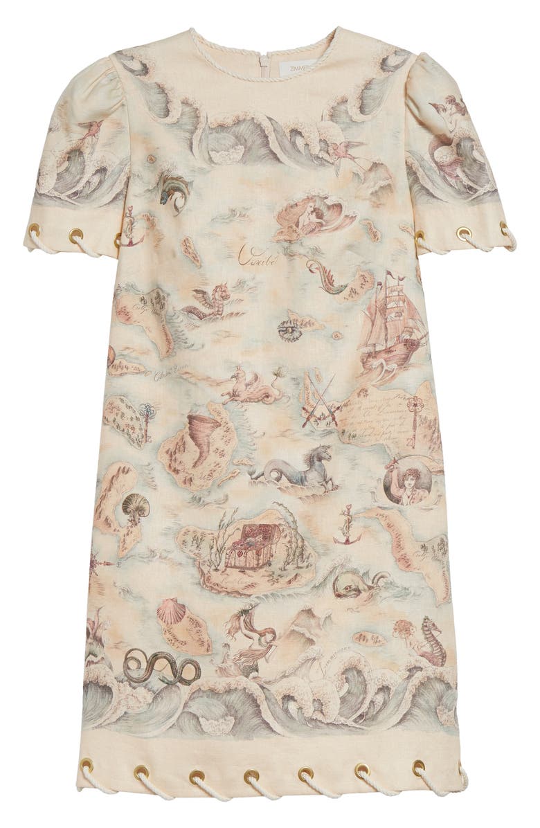 Zimmermann Rebellion Rope Trim Linen Minidress, Alternate, color, Treasure Map