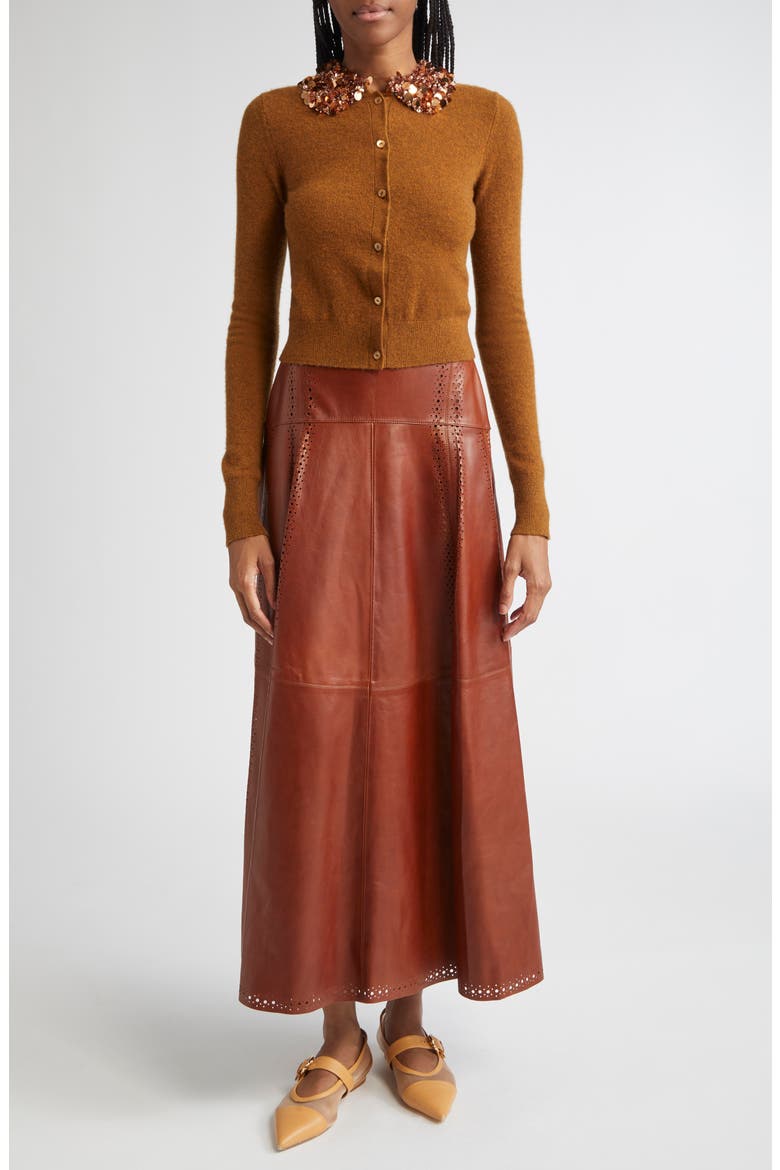 Aninda Eyelet Trim Leather A-Line Skirt, Alternate, color, WENGE