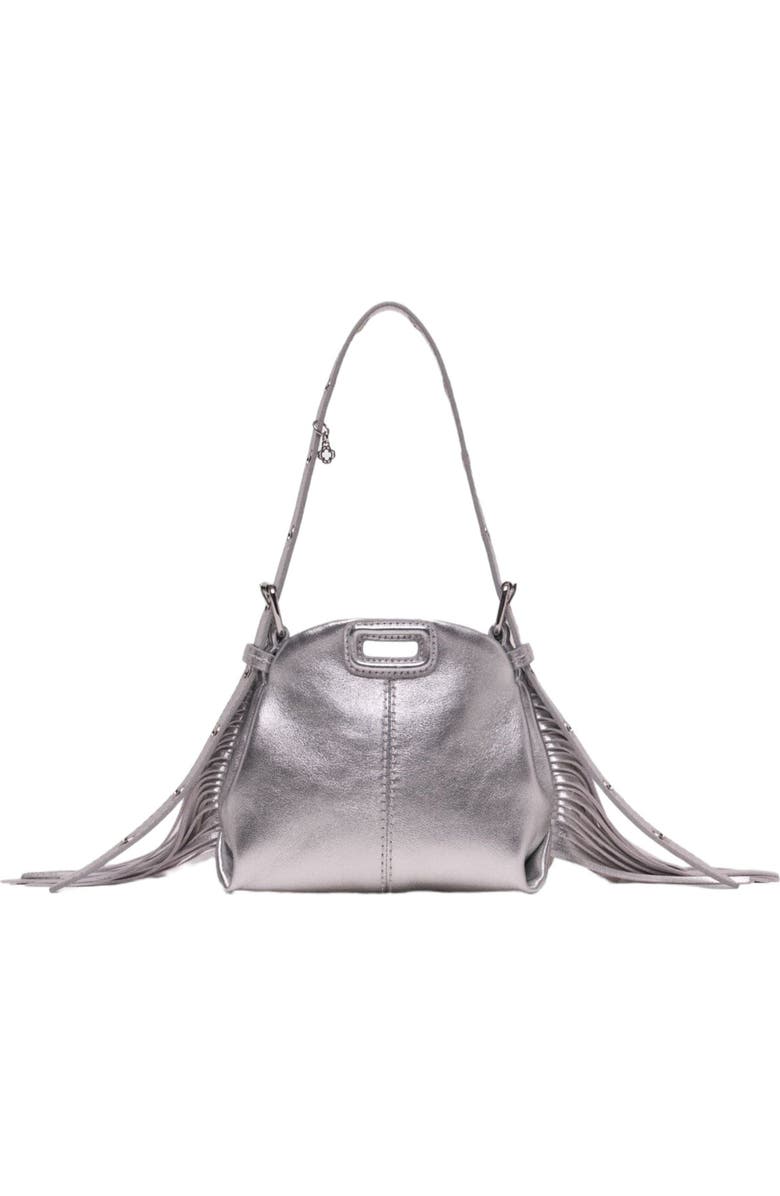 maje Metallic leather Miss M micro bag, Main, color, Silver