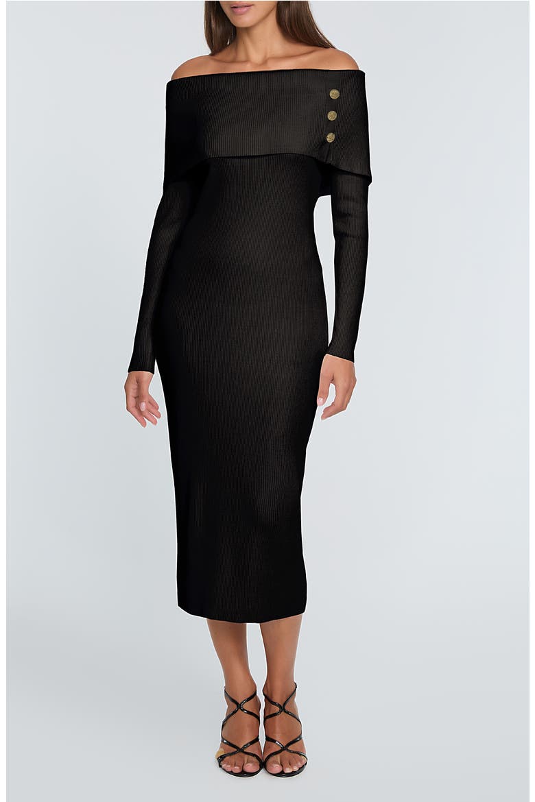 The Imani Off the Shoulder Long Sleeve Midi Sweater Dress, Main, color, NOIR