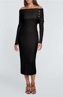 The Imani Off the Shoulder Long Sleeve Midi Sweater Dress