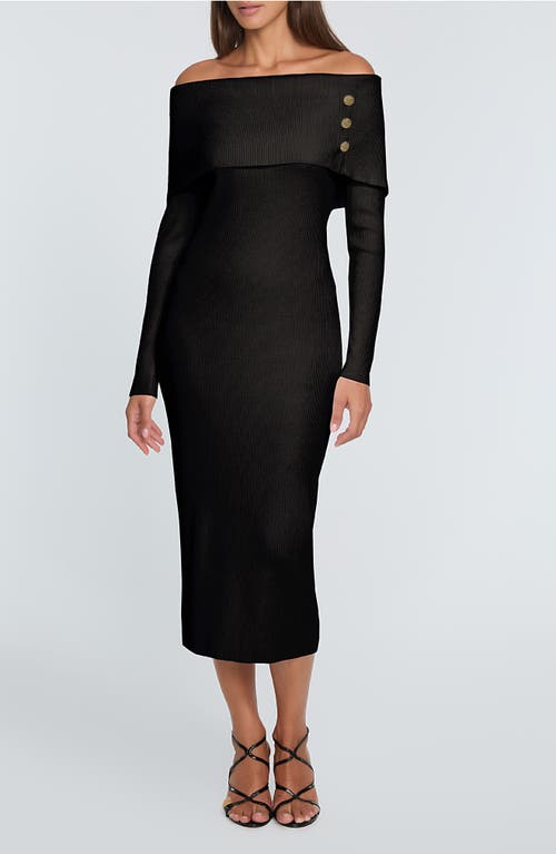 Elie Tahari The Imani Off The Shoulder Long Sleeve Midi Sweater Dress In Noir