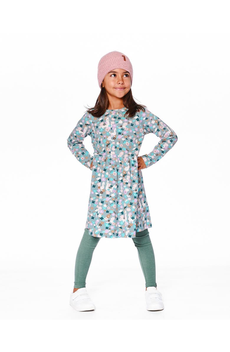 Deux par Deux Half Button Organic Cotton Dress Llama, Main, color, Blue