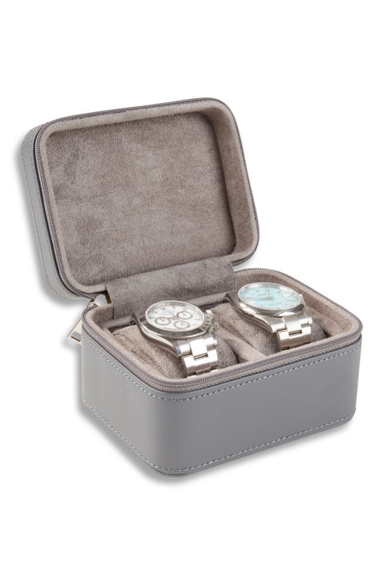 Matteo Leather Watch Case, Alternate, color, GREY