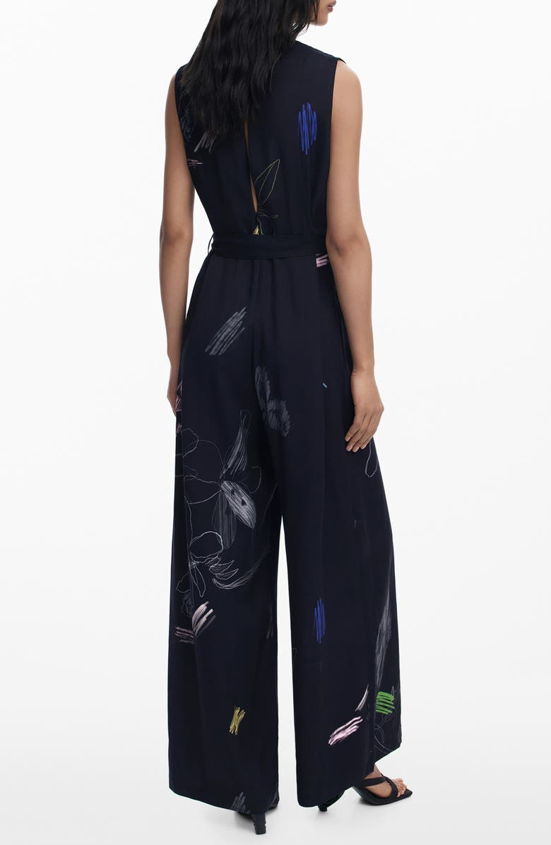 Desigual Print Wide Leg Jumpsuit, Alternate, color, Black
