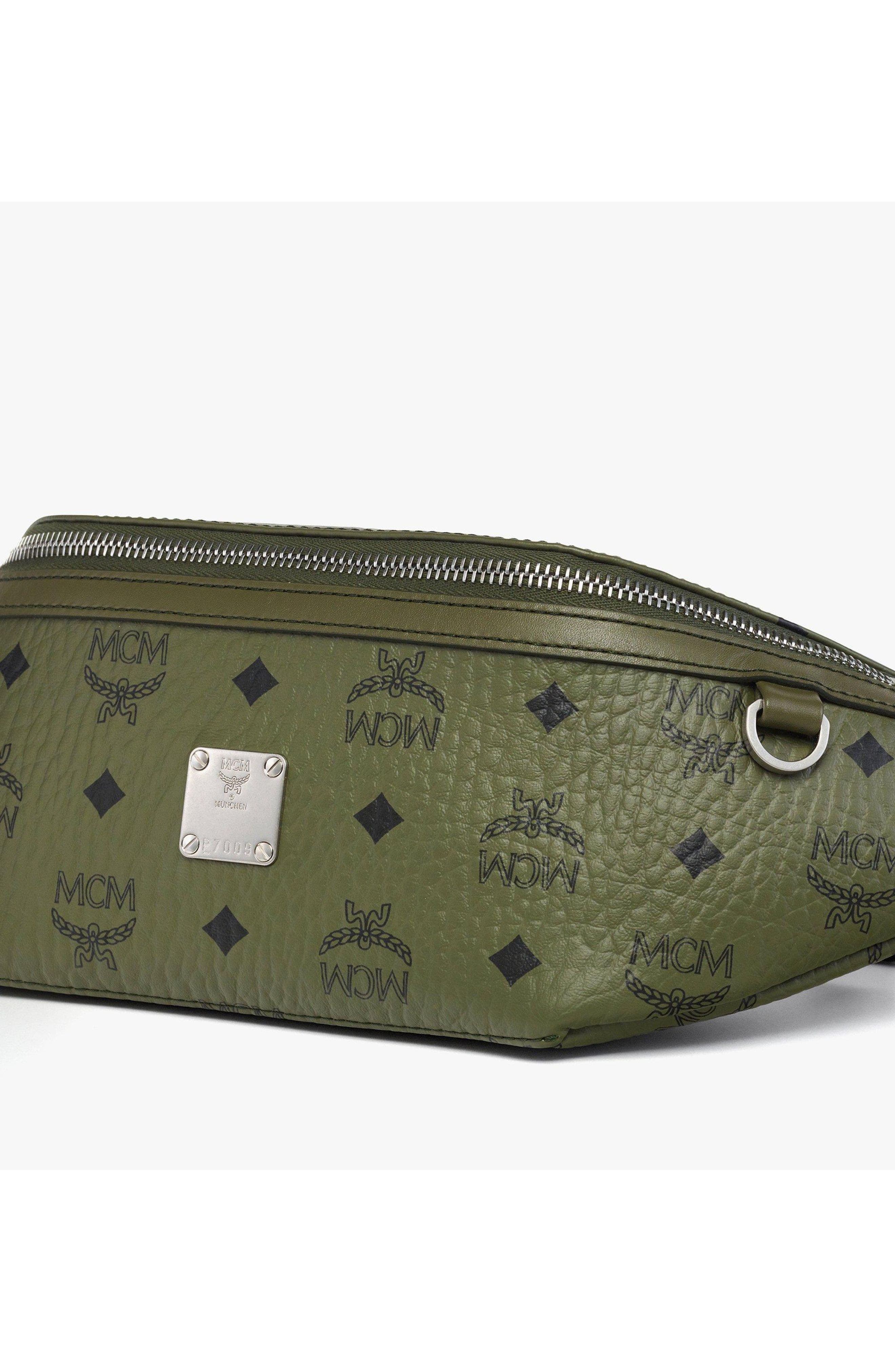MCM Fursten Belt Bag in Visetos, Alternate, color, Khaki Moss
