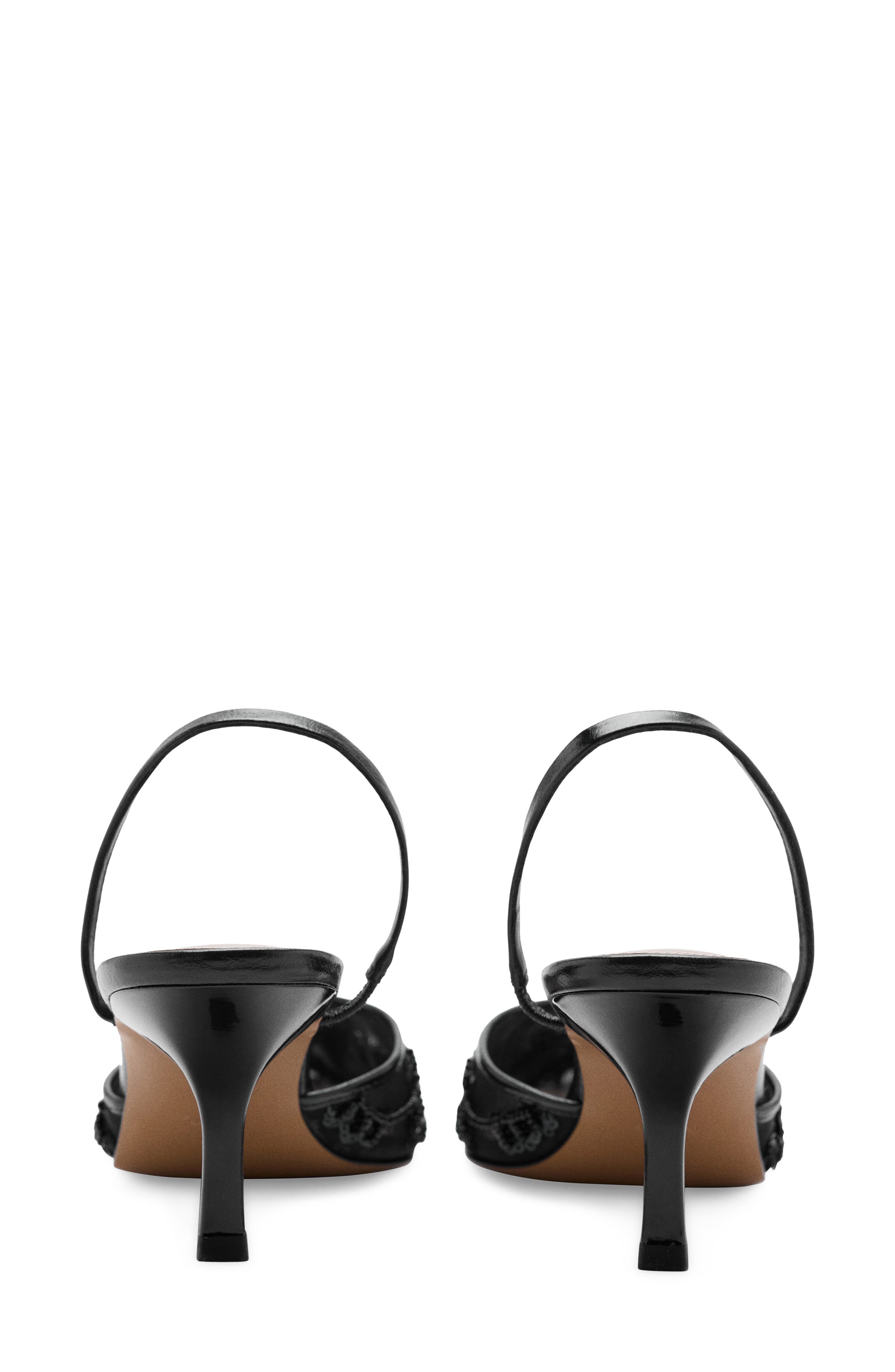 Embroidered Kitten Heel Slingback Pump, Alternate, color, BLACK