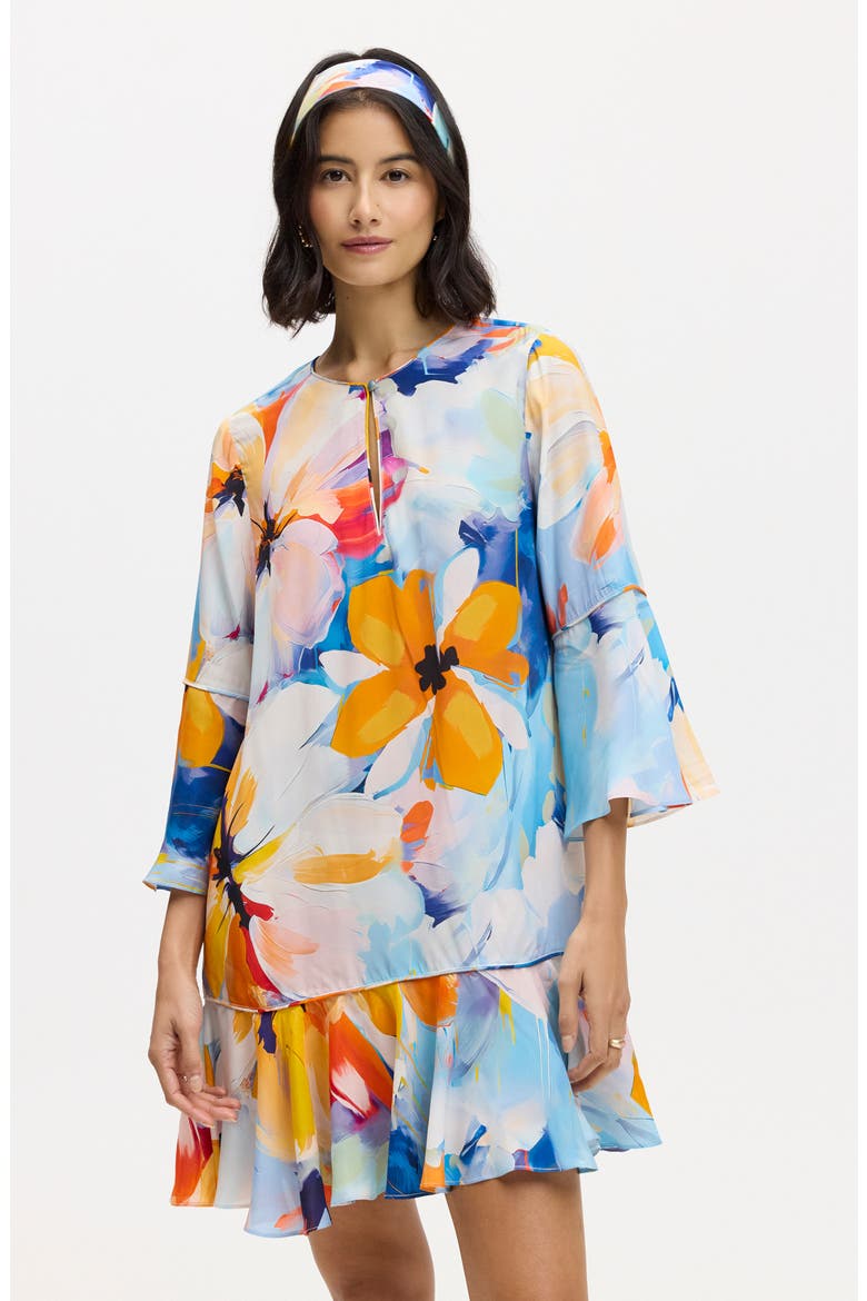 Margot Floral Bell Sleeve Shift Dress, Alternate, color, BLUE MULTI