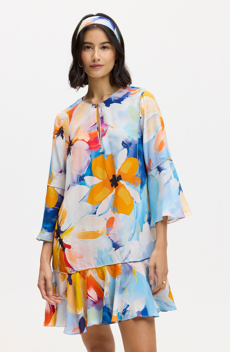 Robert Graham Margot Floral Bell Sleeve Shift Dress, Alternate, color, Blue Multi