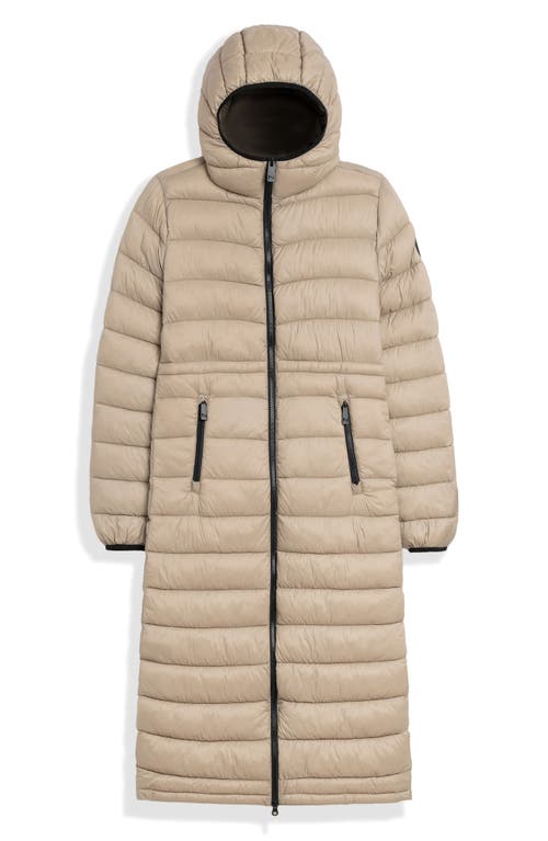 Noize Lightweight Long Puffer Coat In Sand
