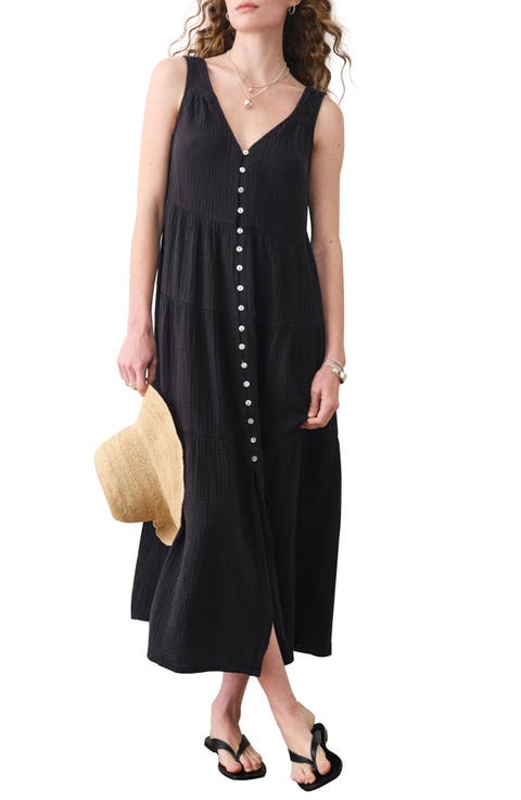 Corrine Texture Sleeveless Tiered Organic Cotton Maxi Dress