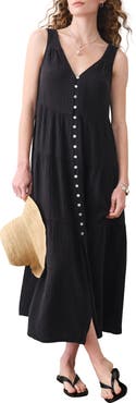 Marine Layer Corrine Texture Sleeveless Tiered Organic Cotton Maxi Dress
