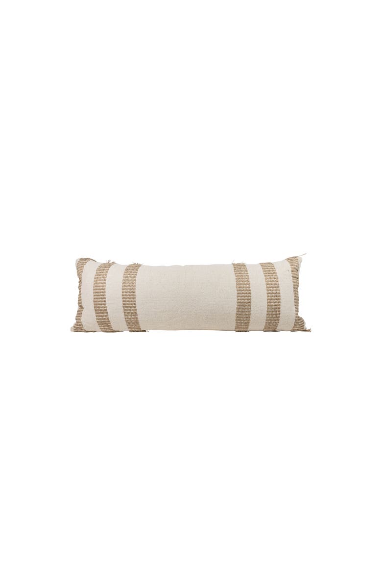 Foreside Home and Garden Tan Outer Striped Handwoven Filled Pillow, 14" x 36", Main, color, Beige