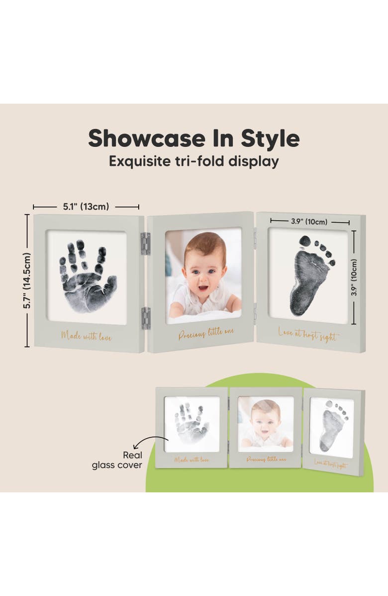 KeaBabies Fond Clean Touch Inkless Hand and Footprint Frame, Alternate, color, Cloud Gray/Gold