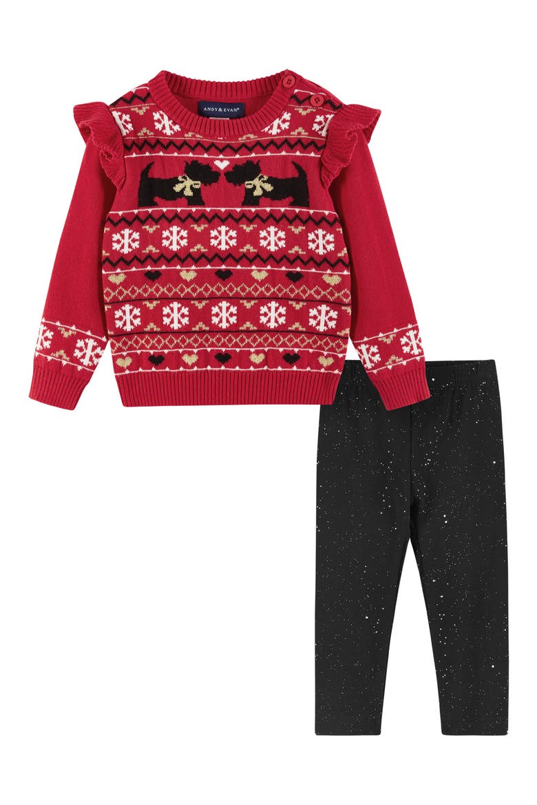 Red Dog Fair Isle Sweater & Leggings Set, Main, color, RED FAIR ISLE