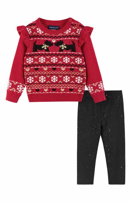 Andy & Evan Red Dog Fair Isle Sweater & Leggings Set