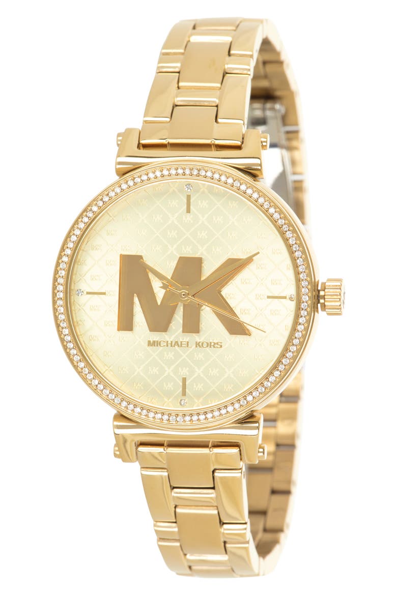 MICHAEL Michael Kors Women's Sofie Diamond Embellished Quartz Bracelet Watch, 38mm, Main, color, GOLD