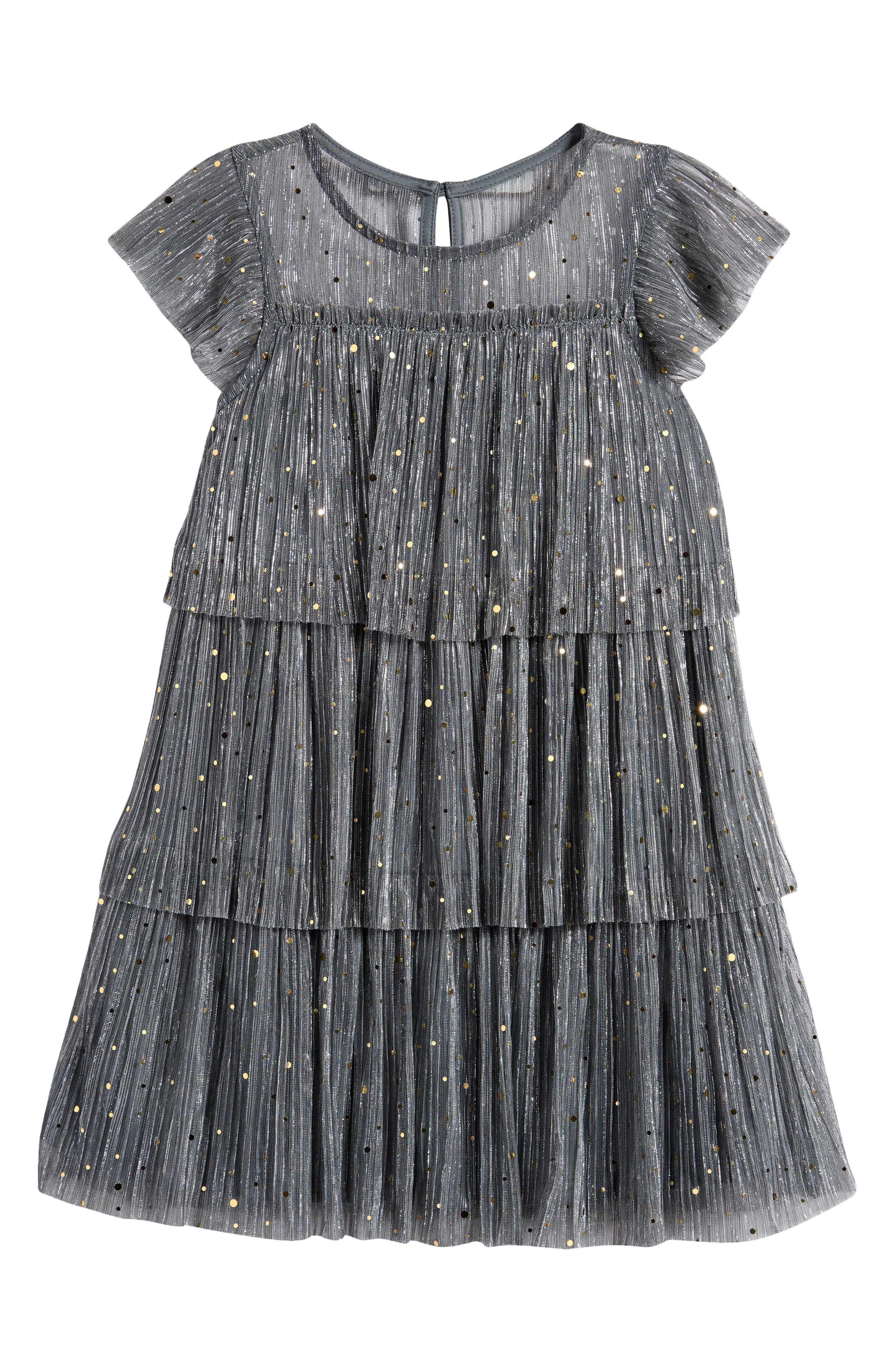 Zunie Kids' Confetti Metalllic Tiered Party Dress in Charcoal 