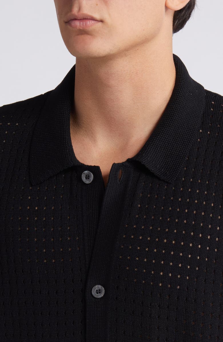 Corridor Pointelle Stitch Short Sleeve Cotton Knit Button-Up Shirt, Alternate, color, 