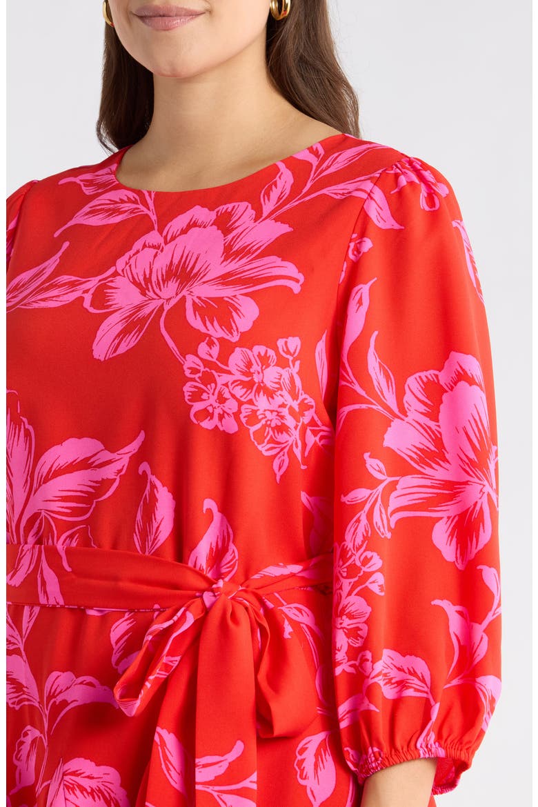 Darline Floral Collins Godet Minidress, Alternate, color, RED-PINK-COMBO