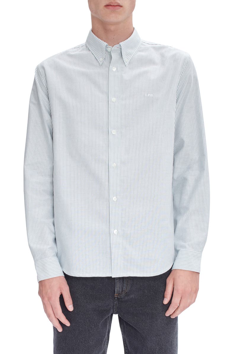 A.P.C. Chemise Greg Stripe Organic Cotton Button-Down Shirt, Main, color, 