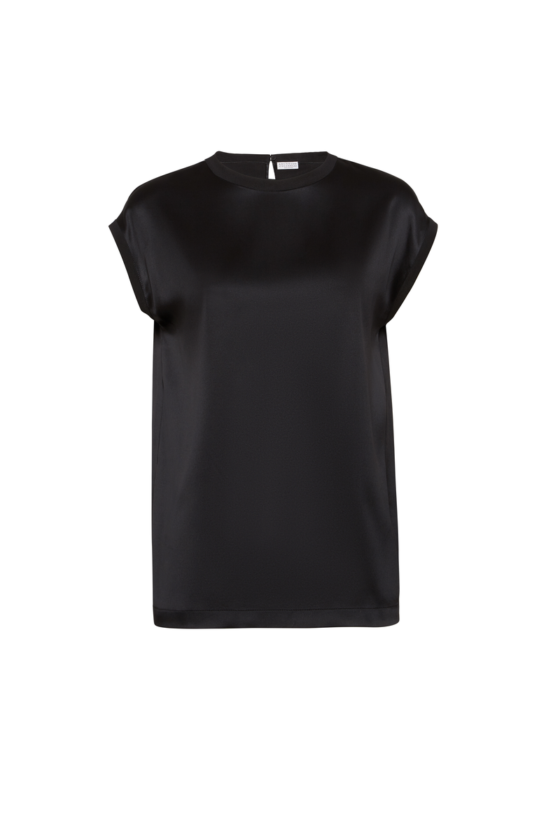 Brunello Cucinelli Satin T-shirt, Main, color, Black