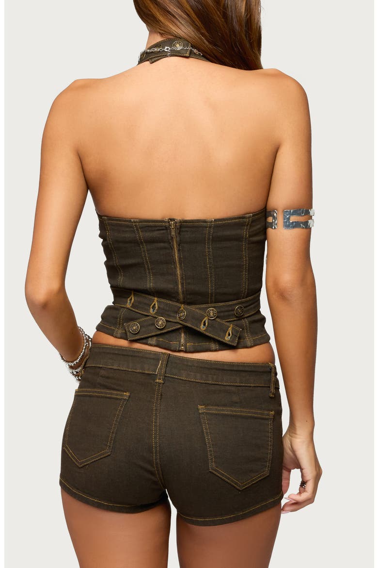 Alita Denim Halter Top, Alternate, color, BROWN-WASHED