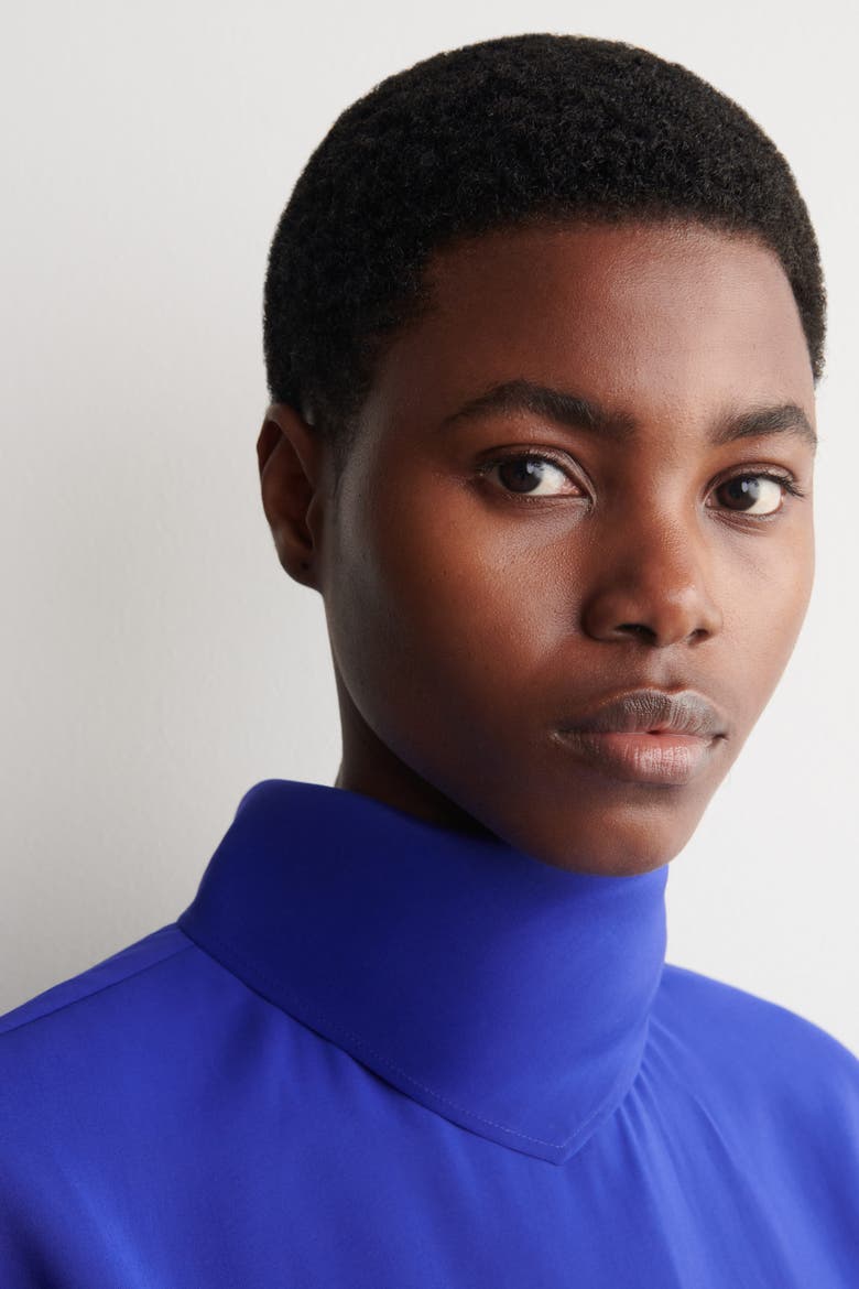 Draped Scarf-Detail Top, Alternate, color, COBALT BLUE