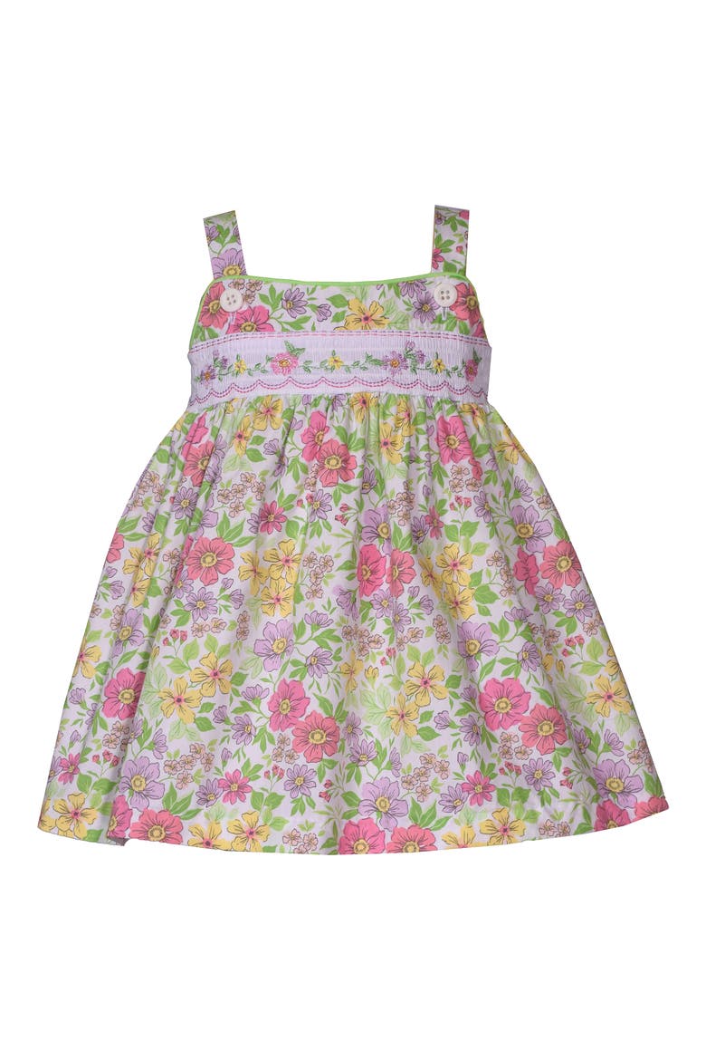 Floral Print Smocked Cotton Sundress, Main, color, GREEN