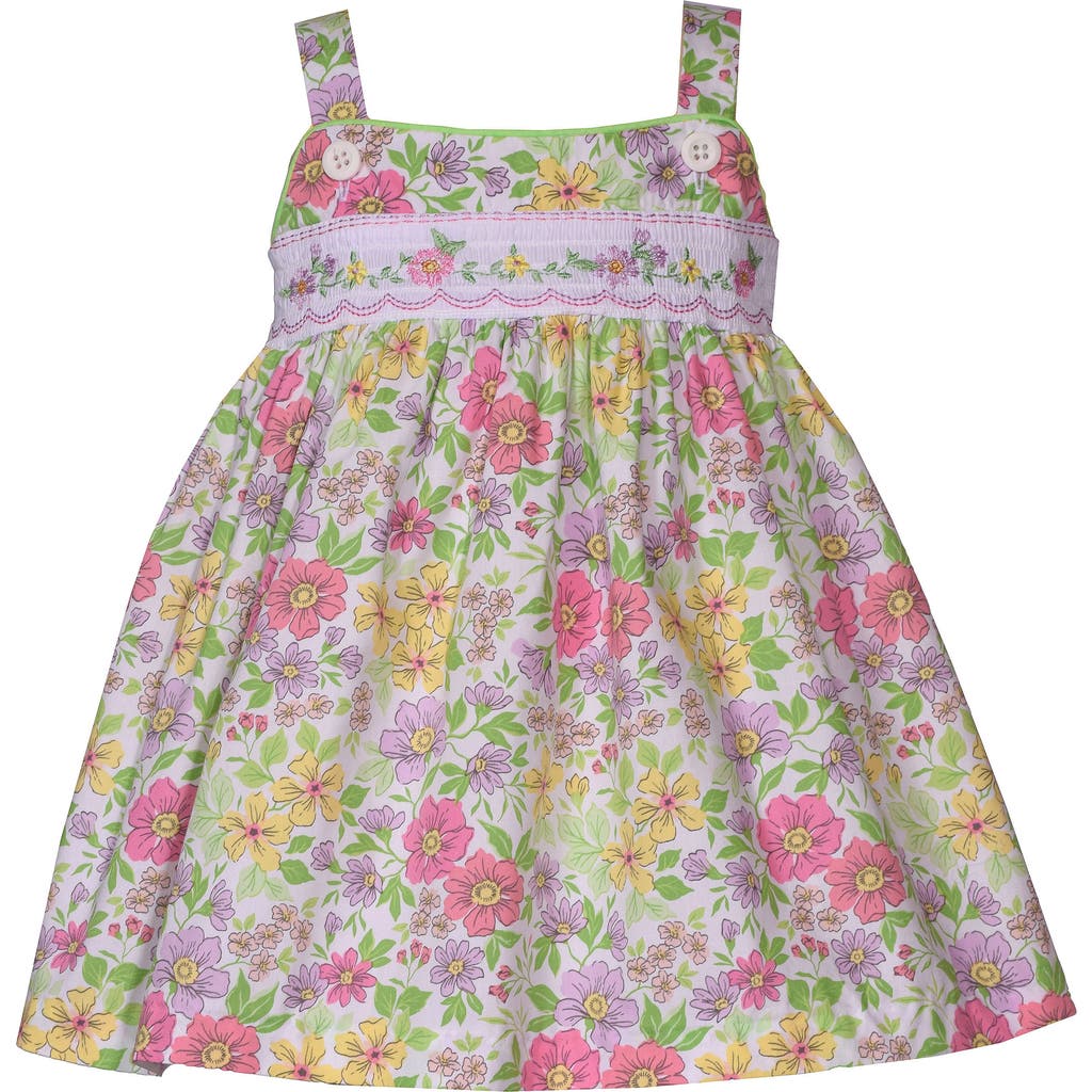 Shop Gerson & Gerson Floral Print Smocked Cotton Sundress In Green