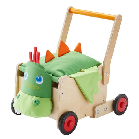 Dragon Wooden Baby Walker Wagon and Baby Push Toy that Turns into a Toy Box for Toddlers, Push Walker with Brake for Adjustable Speed