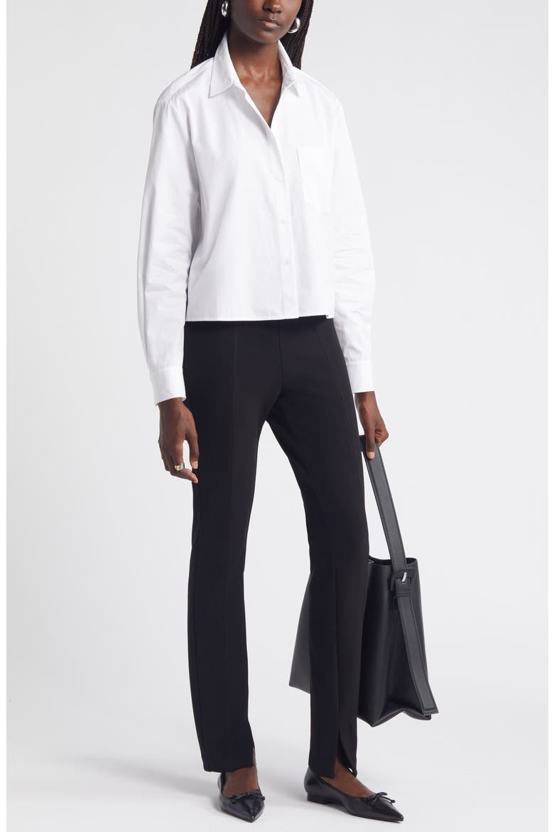 Crop Cotton Poplin Button-Up Shirt, Alternate, color, WHITE
