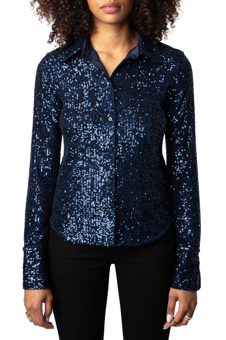 Tawny Sequin Shirt, Main, color, ENCRE