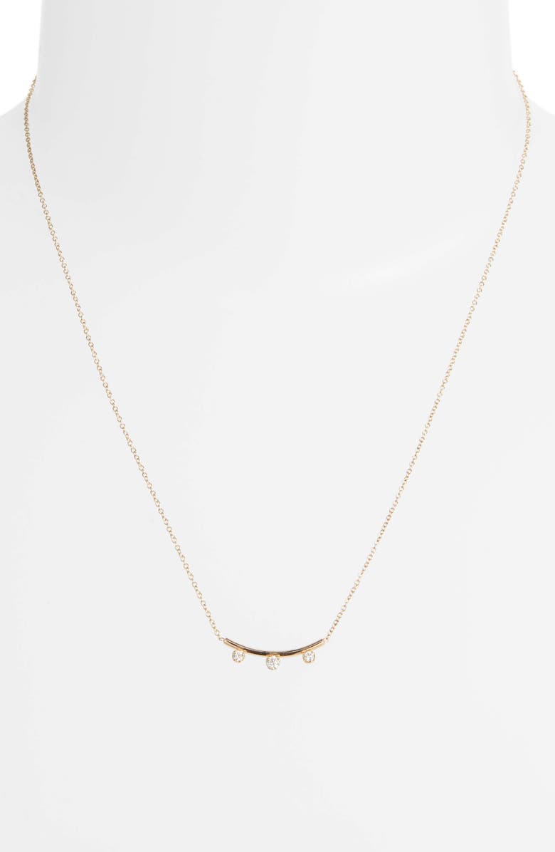 Zoë Chicco Three-Diamond Curved Bar Necklace, Alternate, color, 