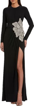 Mac Duggal Jersey Gown With Embellished Flower