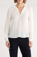 Brooks Brothers Ruffle Trim Crepe Button-Up Top
