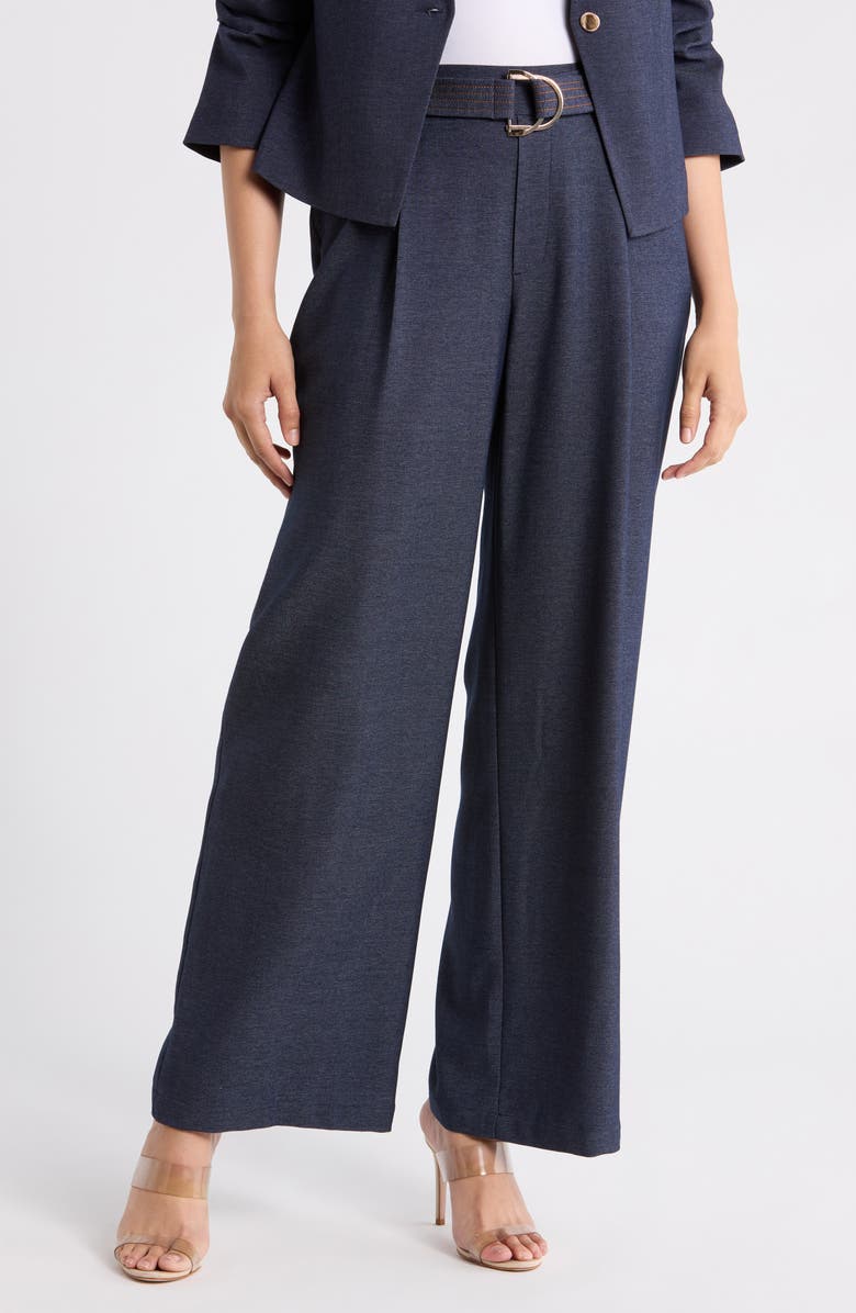 Gemma + Jane Belted Pleat Pants, Main, color, Indigo Blue
