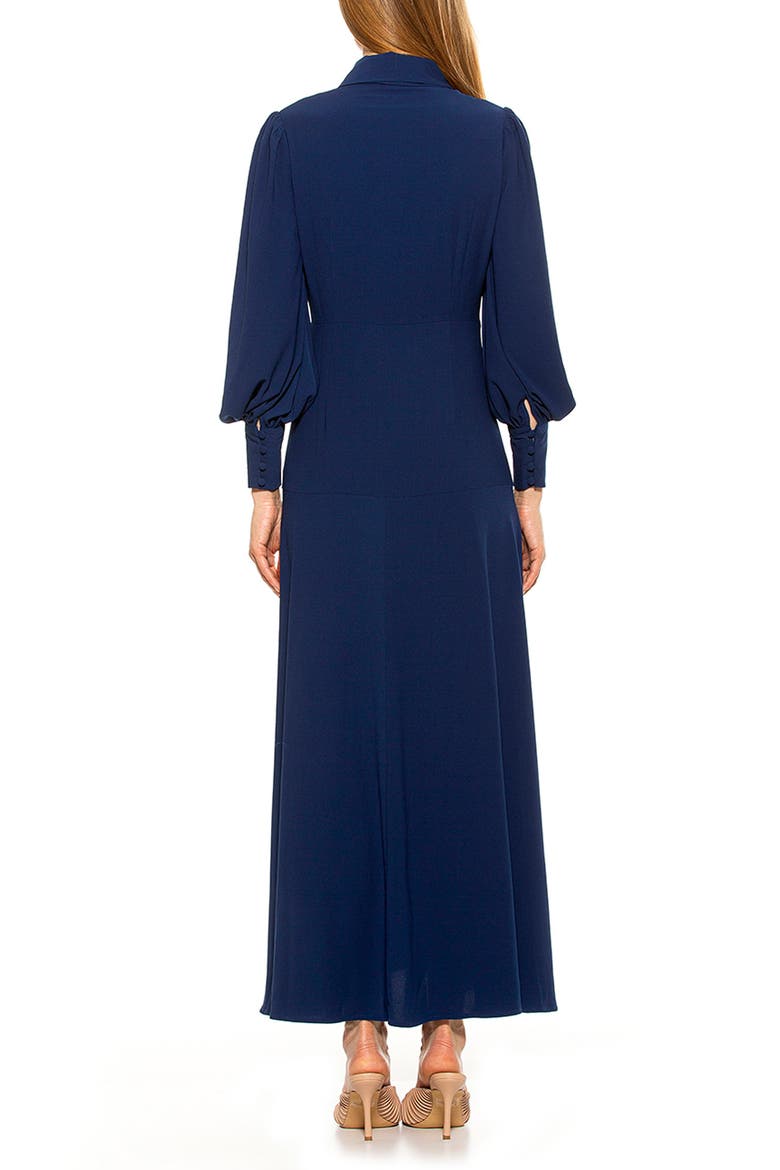 Lace Trim Collar Long Blouson Sleeve Maxi Dress, Alternate, color, NAVY/ IVORY