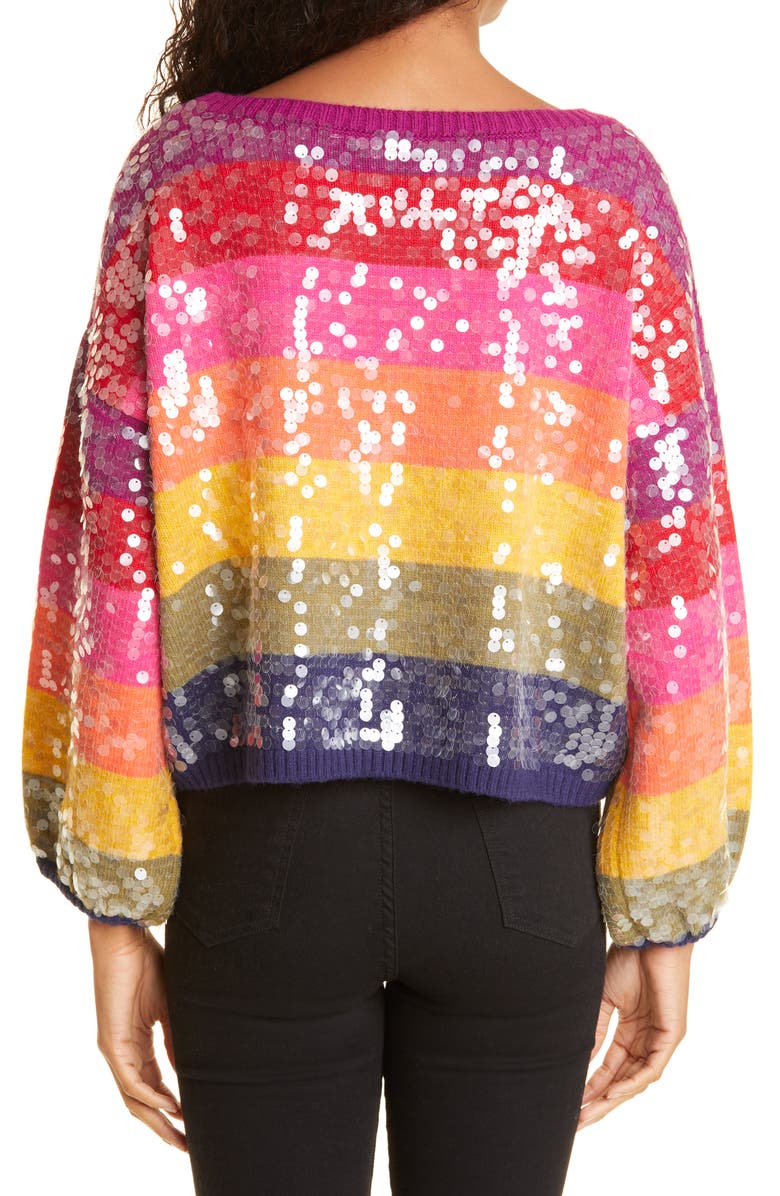 FARM Rio Rainbow Stripe Sequin Sweater, Alternate, color, 
