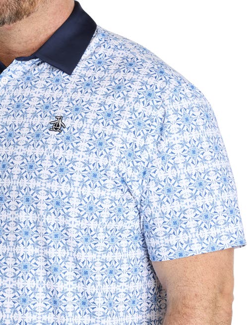 Original Penguin Big & Tall Pete's Cocktail Windowpane Patterned Polo Shirt In Bright White